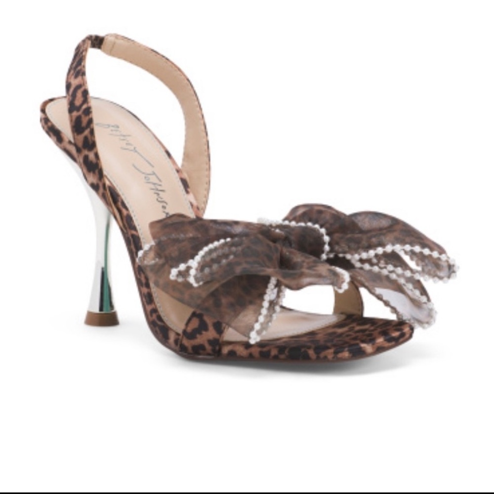 Betsey Johnson Fawn Leopard Bow Heeled Sandals